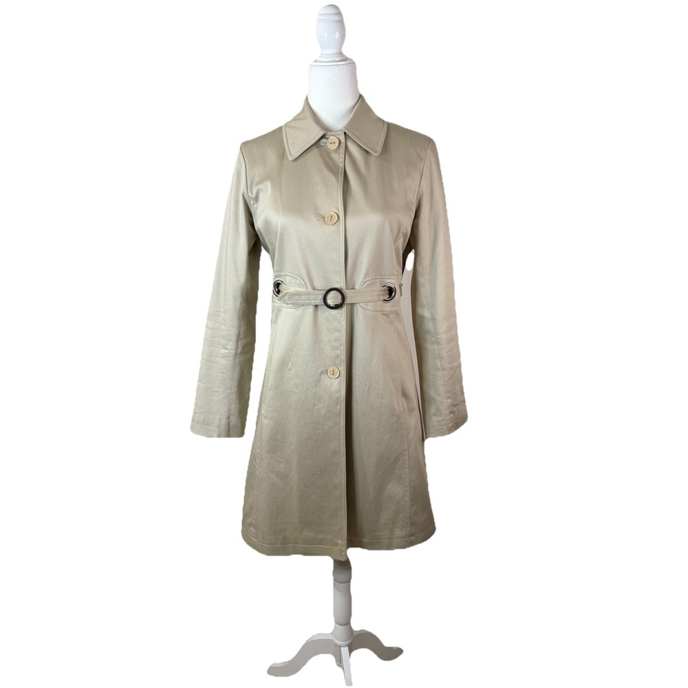 Via Spiga Trench Coat Women Size 4 Light Academia Vintage Mod Tan Belted
